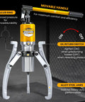 15 Ton Hydraulic Gear Puller Kit With Case 3 Jaw Wheel Bearing Separator showing movable handle and alloy steel jaws