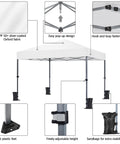 10x10 Pop Up Canopy No Fuss Easy Setup Tent For Backyard Parties And Outdoor Events With One Push To Lock Frame Portable Instant Shelter features detailed view of robust frame, adjustable height, and sandbag support.