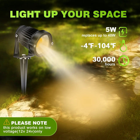 8 Pack Cool 5W Low Voltage Outdoor Landscape Lights 12V AC DC Waterproof COB LEDs 3000K Warm White Garden Pathway and Yard Lighting