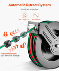 Auto-Rewind Welding Hose Reel For 1/4-Inch X 50-Foot Twin Oxygen Acetylene Rubber Hose Up To 300 PSI T Grade with stopper and rollers