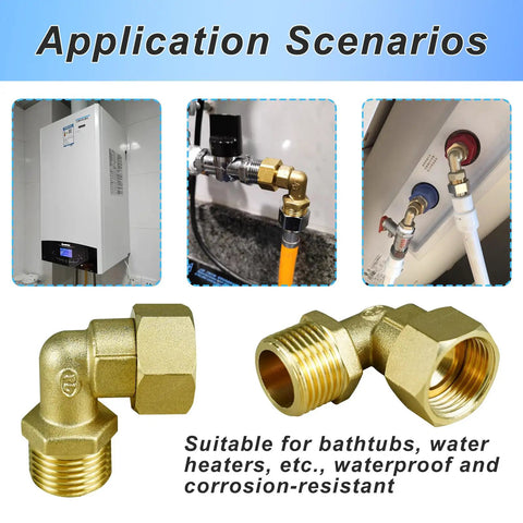 Solid Brass 90 Degree Elbow Connector One-Half Inch Male To One-Half Inch Female With Washer Swivel Fit For Water Lines No Leaks Easy Hand-Tight Seal Durable Well-Made Brass Fittings Built To Withstand Continuous Use, brass elbow for water heater lines