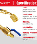 FlexFlow low-loss refrigerant adapter hoses, 9 inches, 1/4 inch ID, pack of 3 with brass fittings and blue lever