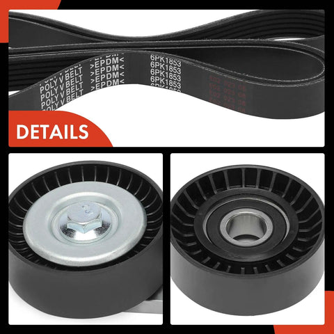 Serpentine Belt Drive Kit With Tensioner And Idler Pulley For Ram 1500 2013 To 2022 closeup with details