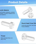 Hella Tough Clear Acrylic Screws And Hex Nuts Kit M6 X 15mm Cross Recessed Round Head Hand Tighten Bolts showing acrylic material and thread details.
