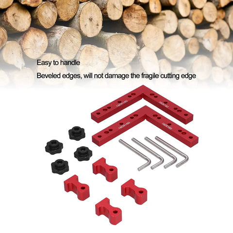 Right Angle Woodworking Clamp Set For Precise Joints With Durable Aluminum Fixture CNC Machined And Built To Last Pro Grade Two Piece Clamp Kit on white background with components
