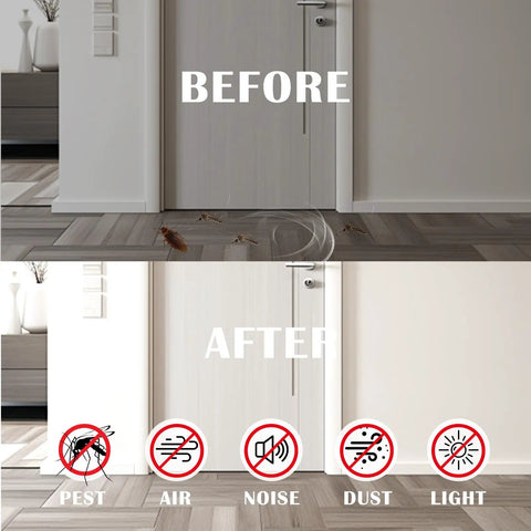 Rock Solid Heavy Duty Closed Cell Foam Weather Stripping For Doors And Windows Self Adhesive 1 4 Inch By 1 8 Inch Tape 3 Pack Set shown blocking pests and noise.