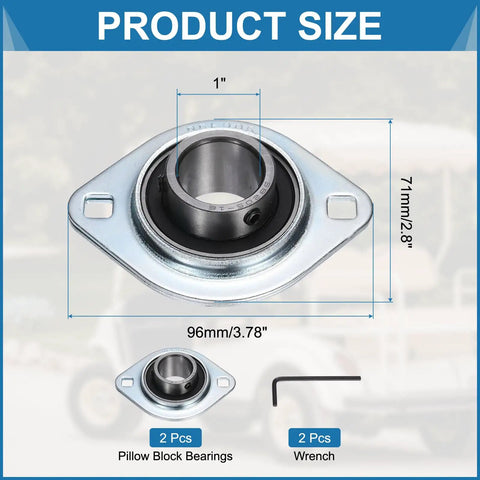 Two Pack 1 Inch Pillow Block Bearings With Two Bolt Steel Flange Mounted Housings, Wrench Included, SBPFL205-16 Bearing Units For 1 Inch Shafts, Chrome Steel Set Screw Insert Bearings, Durable And Easy Install. 1 inch pillow block bearing with steel flange housing and wrench