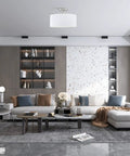 Fabric Drum Shade Semi Flush Mount Ceiling Light With PS Diffuser Off White Fabric Brushed Nickel Finish Modern Vibe