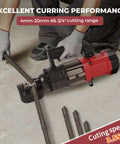 1050W Electric Rebar Cutter With 110V Hydraulic Pump Cuts Up To 3/4 Inch #6 Steel Rod In Just 3.5 Seconds in use on construction site.
