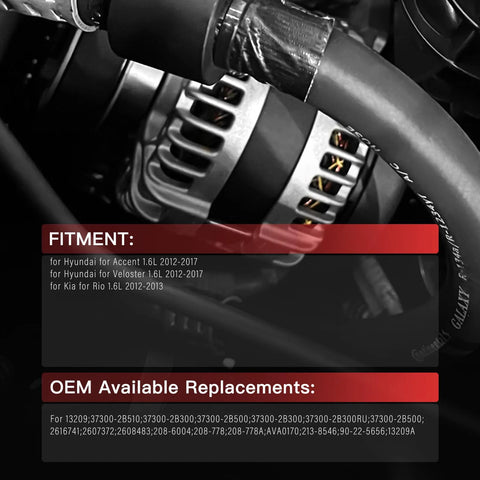 Close-up of New Alternator For 2012-2017 Hyundai Accent And Veloster Also Fits Kia Rio 2012-2013 Easy Install Stable Output OE Style