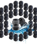 Waterproof 40 Pack Half Inch Cable Glands Pass Through Cord Grip Connector Kit; black nylon NPT strain relief outdoor enclosures