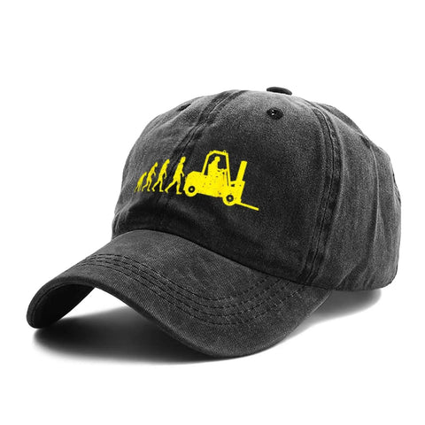 Forklift Operator Cap Grind Ready For Warehouse Crew Evolution Style Trucker Sun Hat with yellow forklift graphic