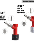 Two Pair Hose Swivel Nut Barb Fittings With Three Sixteenths And Five Sixteenths Inch Barbs Stainless Steel One Quarter Inch MFL Quick Disconnects For Home Brewing Keg Systems Liquid And Gas Quick Disconnects showing 3/16 liquid out and 5/16 gas in ball lock connectors