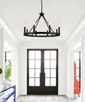 Wagon Wheel Chandelier 8 Light Industrial Black Rustic Farmhouse Ceiling Light With Adjustable Height Vintage Wagon Wheel Design