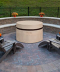 Round Fire Pit Cover 36 Inch Built Tough Waterproof All Weather Beige 24 Inch High With Air Vent Dustproof For Patio