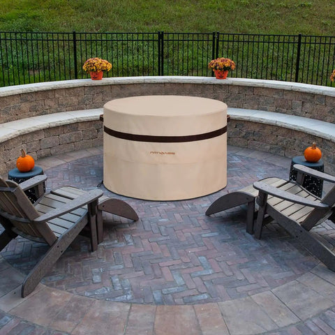 Round Fire Pit Cover 36 Inch Built Tough Waterproof All Weather Beige 24 Inch High With Air Vent Dustproof For Patio