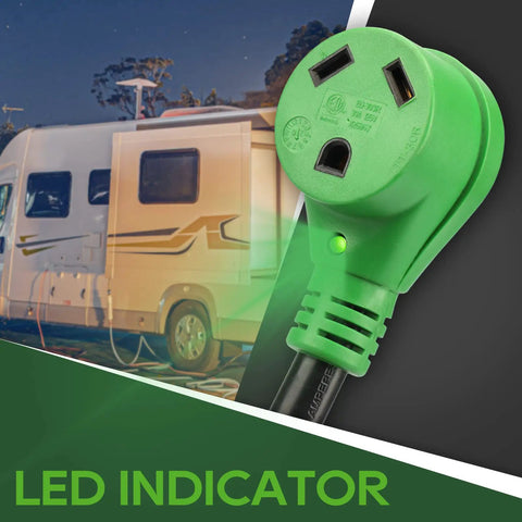 30 Amp To 110 Volt RV Adapter Cord 12 Inch NEMA TT30R To NEMA 5 15P Power Converter With LED Indicator ETL Listed Green