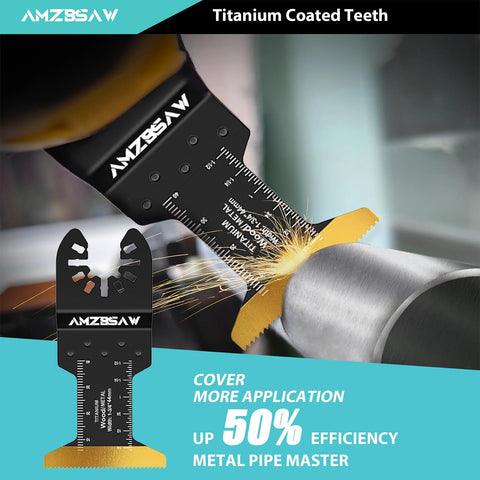 AMZSAW 16-piece titanium-coated oscillating saw blade set for metal cutting; fits Dewalt, Ryobi, Bosch, Milwaukee