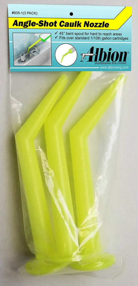 Angle Shot Plastic Nozzle Three Pack For One Tenth Gallon Cartridges Yellow Fits On Top Of Most Standard One Tenth Gallon And Quart Cartridges Great For Tight Spots And Difficult Dispensing Tasks