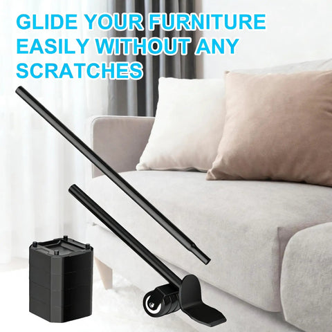 Heavy Furniture Lifter Tool With Four Raise Blocks And Sliders, 800 Lb Capacity, pictured near a sofa for easy appliance moving.