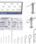 Stainless Steel 304 Cotter Pins And Hairpin R Clips Set 215 Piece Assortment Kit with 12 Sizes for small engines, cars, and trucks.