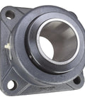 Front view of Moline 3-inch Type-E four-bolt flange bearing on square mounting flange, dark gray cast iron.