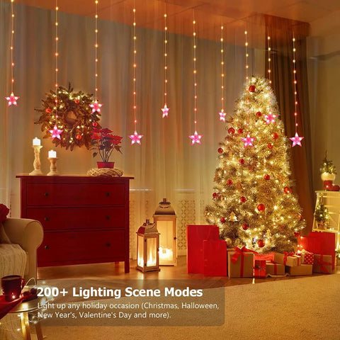 Star Curtain Lights 10ft By 3.3ft RGB LED Color Changing String Fairy Lights With 130 LEDs And 10 Stars for Christmas decor