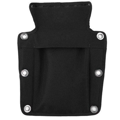 Scuba Backplate Pad Cushion for BCD Harness, Black Nylon Durable Dive Gear Pad with Screws, Universal Fit. Front view.