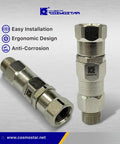360 Degree Swivel Joint For 1 Quarter Inch Airless Spray Guns Hose Connector, nickel-plated metal swivel fitting shown from two angles