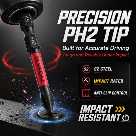 Real Deal 88 Piece Impact Driver And Magnetic Screwdriver Bit Set Tough Build S2 Steel PH2 tip shown for accurate driving.