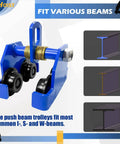 Image of Beefy 2 Ton Steel Push Beam Trolley For Beams 3.9 To 5.9 In Flange Manual Hand Trolley With 4400 Lbs Capacity.
