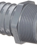 1-1/2 Inch Barbed To NPT Male PVC Tube Fitting Adapter, Schedule 40 Gray, durable plastic for connecting PVC pipe to flexible tubing.