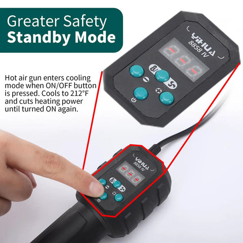 Person adjusting temperature settings on Multi Purpose Heat Gun For Crafts And DIY Projects With Adjustable 212F To 932F Air Temperature.