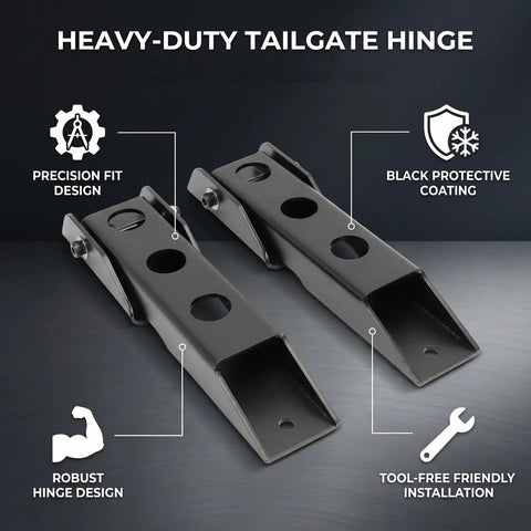 Heavy Duty Tailgate Hinge Set For Jeep Wrangler Jk And Jku 2007 Through 2018 Direct Bolt On Replacement showing robust design and precision fit.