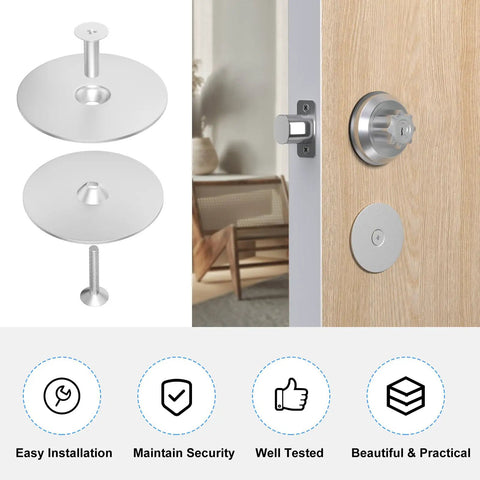 Super Easy DIY Friendly Door Hole Cover Plate Kit, 2-5/8 Inch Round Silver Hole Filler For Knob And Deadbolt Holes installed on wood door