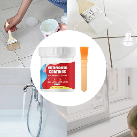 Transparent Waterproof Sealant For Wall And Roof Repair Adhesive That Handles Heavy Rain And Standing Water Like A Boss While Guarding Concrete Metal And Tiles Forever in 100g container, brush and application.