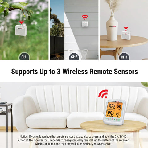 Longest Range Wireless Indoor Outdoor Thermometer With Sensor And Humidity Monitor 1000 Ft RF Tech For Real Time Temperature And Humidity Readings Easy Setup No Fuss Monitoring Crystal Clear Readings, supports 3 remote sensors