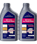 Two bottles of multi-surface floor cleaning solution with camellia scent, suitable for tile, wood, and area rugs.