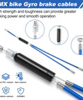 BMX Gyro Brake Cables Kit Front And Rear Upper And Lower With Spinner Rotor For Most Gyro Systems And 20 Inch Bikes Pro Grade Heavy Duty Wire And Housing Blue with PVC housing and steel core close-up.