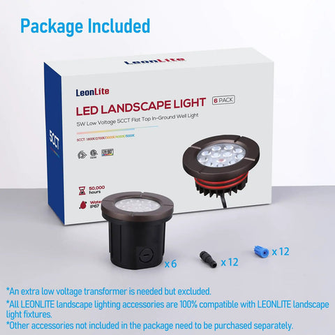 Packaging of In Ground Well Lights Kit 4 Inch Flat Top, 5 Color Temperature Selectable, Oil Rubbed Bronze Aluminum, Pack of 6