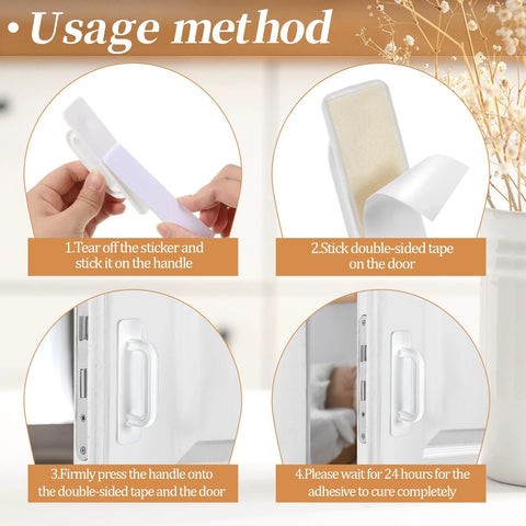 Usage method for 40 Piece White Peel And Stick Cabinet Handles Set With Double Sided Adhesive Strips Self Adhesive ABS Plastic Door Pulls