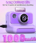 Kid Camera With Instant Print And Fun Features For Kids, 2.4 Inch LCD Screen, 10x Digital Zoom, Flashlight, Time Lapse, Burst Shooting, DIY Frames, 21 Cute Frames, 8 Mirror Effects, 6 Filters, MP3 Player, Great Christmas And Birthday Gift purple instant print camera with 1000mAh battery and charging cable