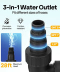 Three Quarter Horsepower Submersible Sump Pump 2820 GPH utility pump 3-in-1 water outlet fitting different hose sizes and max head 28ft