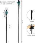 Two Pack Glass Patio Torch Set, Tall Outdoor Torches With Adjustable Height Up To 66 Inches, Blue Glass Vessels With Metal Casings