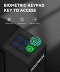 Lightning Fast Biometric Gun Safe For Bedside Handgun Storage Featuring Quick Draw Sliding Door Design And Foolproof Fingerprint Scanner for secure access keypad.