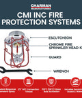 Dope Chrome Fire Sprinkler Head Horizontal Pendant Spray Kit With Wrench Guard And Escutcheon UL Listed with 1/2 Inch NPT.