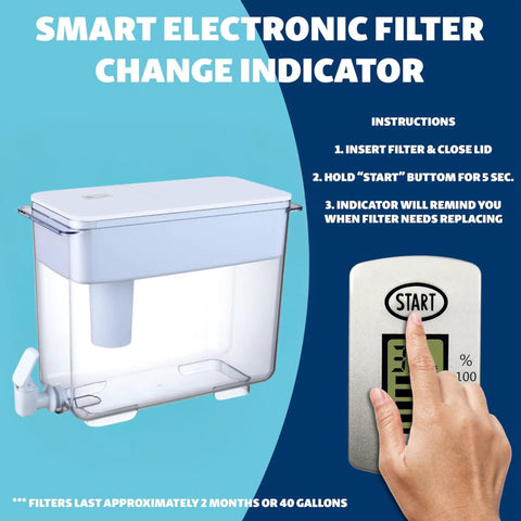 30 Cup Water Filter Pitcher With 5 Replacement Filters And Electronic Filter Change Reminder, compatible with dispensers and large pitchers