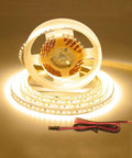 Dope Warm White LED Strip Lights 120 LEDs Per Meter, reel of 2700K tape with connectors, 8.2 ft length, glowing