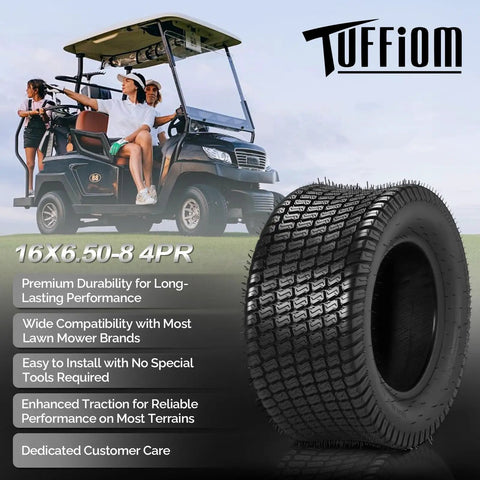 16x6.50 8 Lawn Mower Tires Set Of 2 4PR Turf Tubeless For Lawn And Garden Utility Vehicles on 8 inch rims