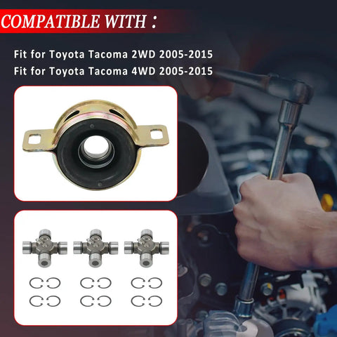 Drive Shaft Center Support Bearing And U Joint Kit For Toyota Tacoma 2005 Through 2015 2WD 4WD No Fuss Install